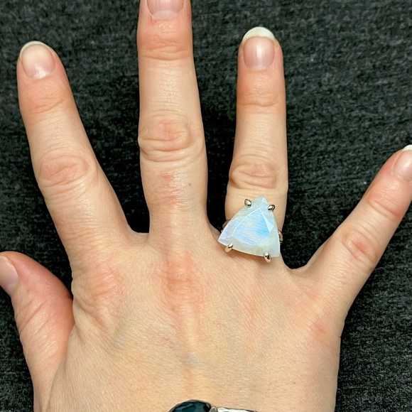 Statement Moonstone Ring, Trillion Cut Stone in Sterling Silver - Picture 7 of 15